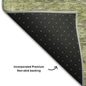 HomeRoots 10' Green and Gray Damask Area Rug - Washable, UV-Protected, Perfect for High-Traffic Family Spaces! 683944