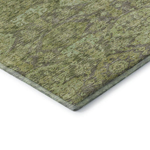 HomeRoots 10' Green and Gray Damask Area Rug - Washable, UV-Protected, Perfect for High-Traffic Family Spaces! 683944