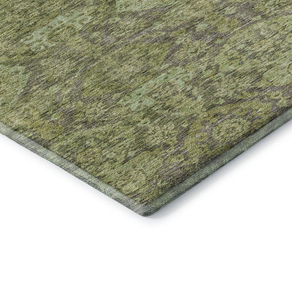 HomeRoots 10' Green and Gray Damask Area Rug - Washable, UV-Protected, Perfect for High-Traffic Family Spaces! 683944