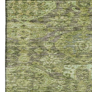 HomeRoots 10' Green and Gray Damask Area Rug - Washable, UV-Protected, Perfect for High-Traffic Family Spaces! 683944