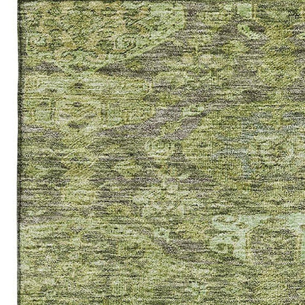 HomeRoots 10' Green and Gray Damask Area Rug - Washable, UV-Protected, Perfect for High-Traffic Family Spaces! 683944