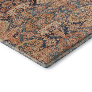 HomeRoots 8' X 10' Terra Cotta & Blue Damask Washable Area Rug with UV Protection for Elegant Spaces 683948