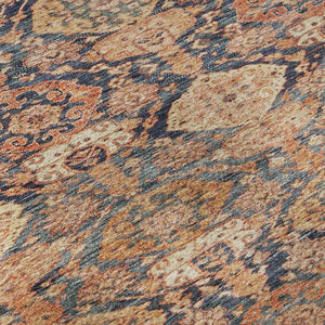 HomeRoots 8' X 10' Terra Cotta & Blue Damask Washable Area Rug with UV Protection for Elegant Spaces 683948