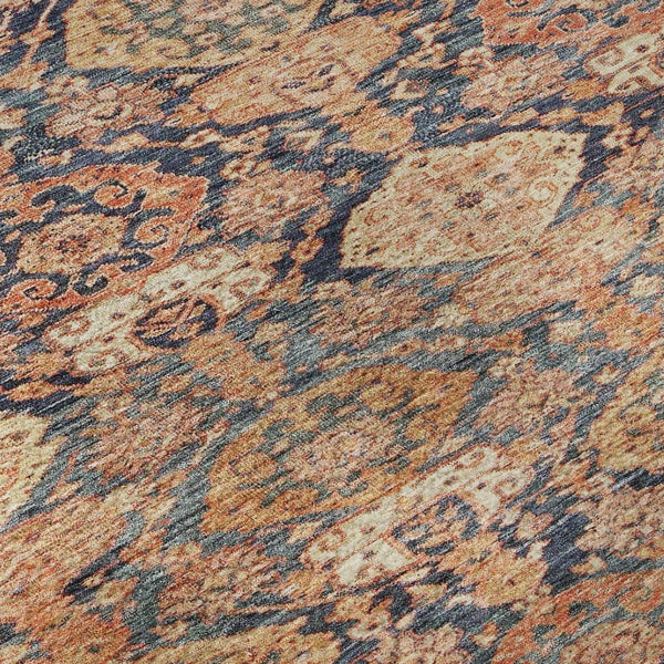 HomeRoots 8' X 10' Terra Cotta & Blue Damask Washable Area Rug with UV Protection for Elegant Spaces 683948