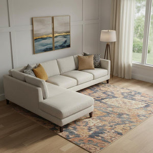 HomeRoots 9' X 12' Terra Cotta and Blue Damask Rug - Washable, Stain Resistant, UV Protected for Easy Care 683949