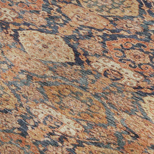 HomeRoots 9' X 12' Terra Cotta and Blue Damask Rug - Washable, Stain Resistant, UV Protected for Easy Care 683949