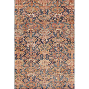 HomeRoots 10' X 14' Terra Cotta & Blue Damask Area Rug - Stain Resistant, UV Protected, Durable for Homes 683950