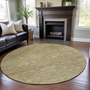 HomeRoots 8' Wheat and Beige Damask Round Rug – Washable, UV Protected, Stain-Resistant for Busy Homes 683953