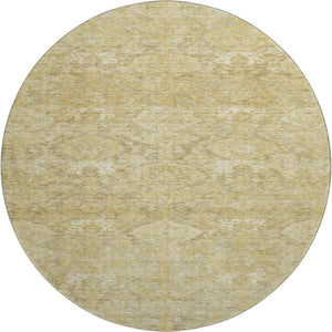 HomeRoots 8' Wheat and Beige Damask Round Rug – Washable, UV Protected, Stain-Resistant for Busy Homes 683953