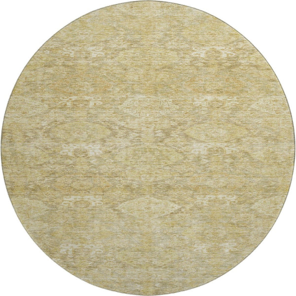 HomeRoots 8' Wheat and Beige Damask Round Rug – Washable, UV Protected, Stain-Resistant for Busy Homes 683953