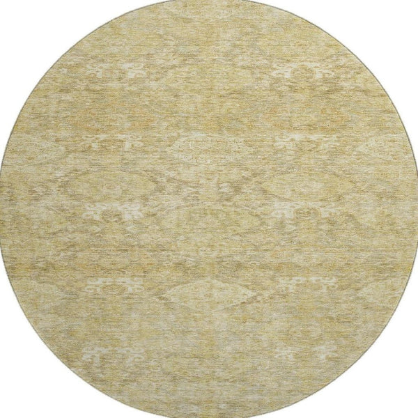 HomeRoots 8' Wheat and Beige Damask Round Rug – Washable, UV Protected, Stain-Resistant for Busy Homes 683953