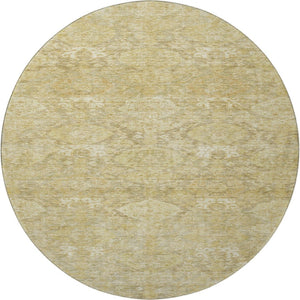 HomeRoots 8' Wheat and Beige Damask Round Rug – Washable, UV Protected, Stain-Resistant for Busy Homes 683953