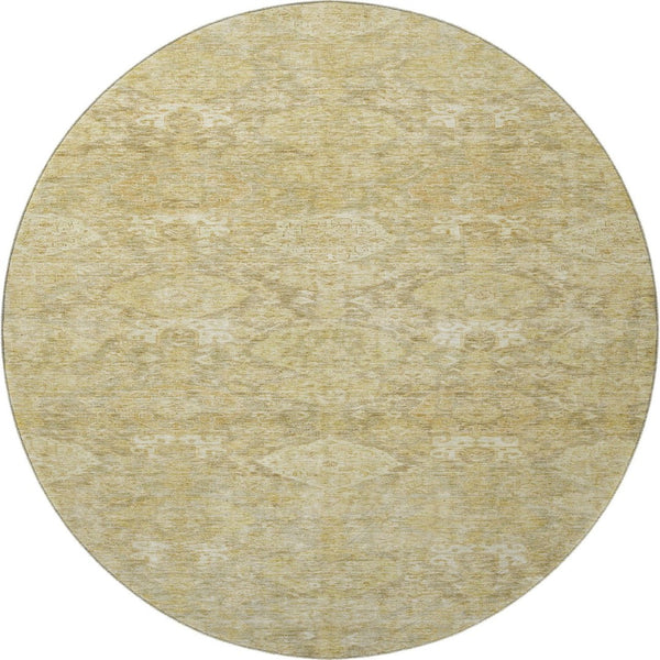 HomeRoots 8' Wheat and Beige Damask Round Rug – Washable, UV Protected, Stain-Resistant for Busy Homes 683953