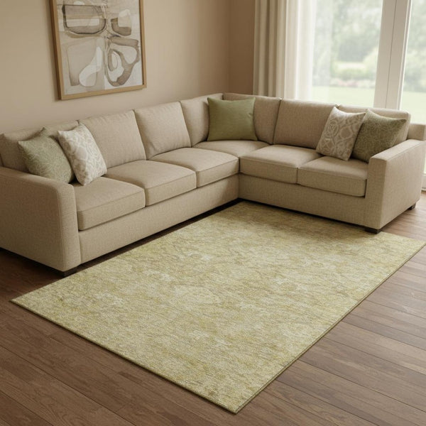 HomeRoots 8' X 10' Wheat and Beige Damask Area Rug - Stylish, Washable, UV-Protected, Ideal for Busy Homes 683954