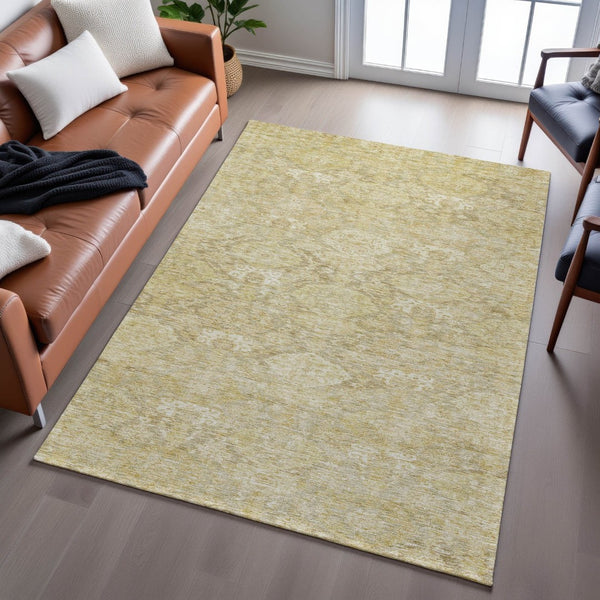 HomeRoots 8' X 10' Wheat and Beige Damask Area Rug - Stylish, Washable, UV-Protected, Ideal for Busy Homes 683954