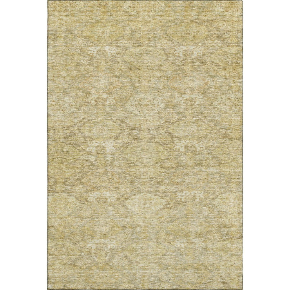 HomeRoots 9' X 12' Wheat and Beige Damask Area Rug - Washable, UV-Protected, Stylish for Homes with Kids & Pets 683955