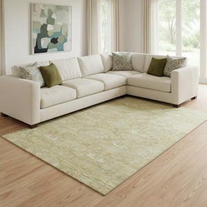 HomeRoots 10' Wheat and Beige Damask Area Rug - Washable, UV Protected, Durable Design for Busy Homes 683956