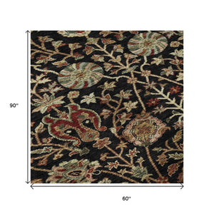 HomeRoots 5' X 8' Elegant Black Copper Red Floral Area Rug - Washable, UV Protected, Durable for High Traffic Areas 683958