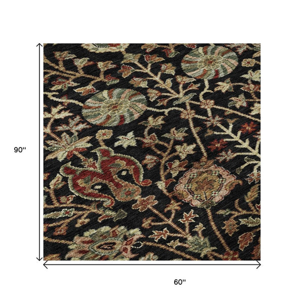 HomeRoots 5' X 8' Elegant Black Copper Red Floral Area Rug - Washable, UV Protected, Durable for High Traffic Areas 683958