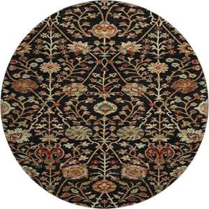 HomeRoots 8' Black Copper and Red Floral Washable Round Rug – UV Protected, Durable & Pet-Friendly Accent Piece 683959