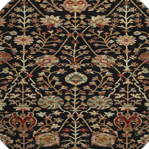 HomeRoots 8' Black Copper and Red Floral Washable Round Rug – UV Protected, Durable & Pet-Friendly Accent Piece 683959