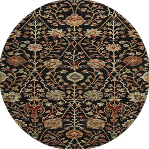 HomeRoots 8' Black Copper and Red Floral Washable Round Rug – UV Protected, Durable & Pet-Friendly Accent Piece 683959