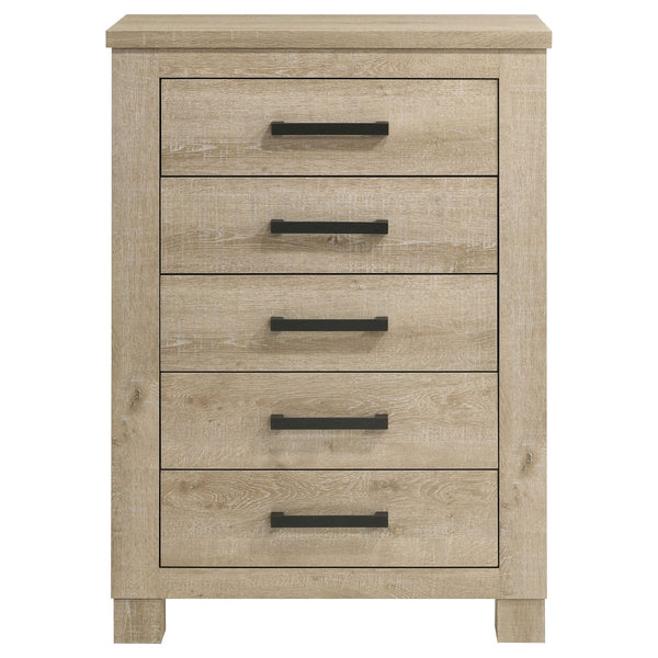 English Elm Sansome Weathered Oak 5-Drawer Chest of Drawers with Dark Bar Pulls, Spacious Top & Compact Footprint B062P378348