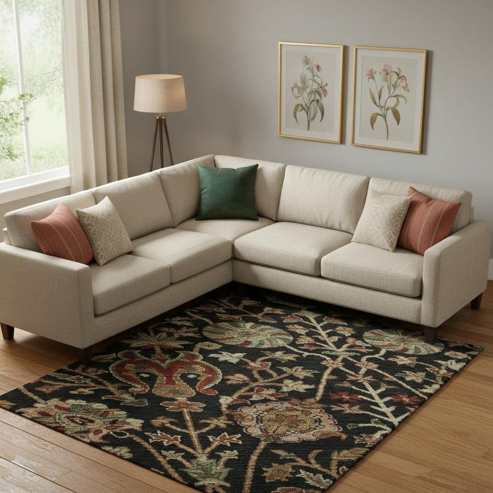 HomeRoots 9' X 12' Elegant Floral Washable Area Rug in Black, Copper & Red - Stain-Resistant, UV-Protected! 683961