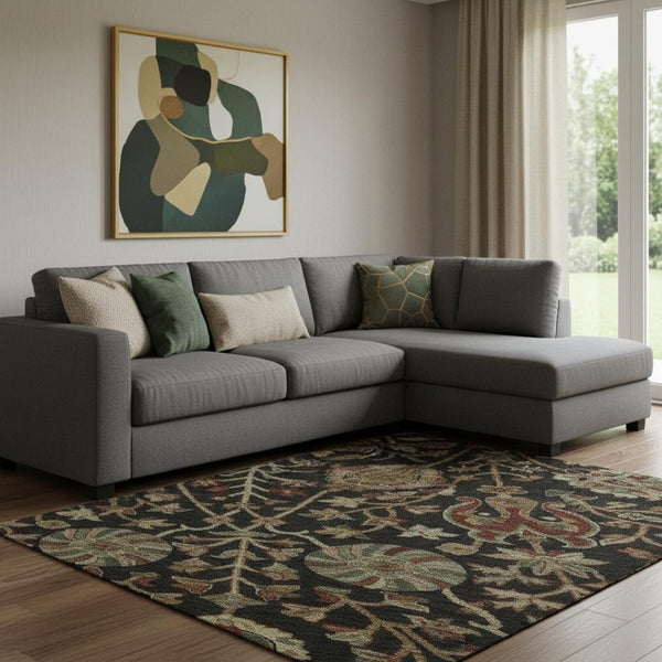 HomeRoots 10' X 14' Floral Area Rug in Black, Copper & Red - Washable, UV Protected, Stain Resistant Design! 683962