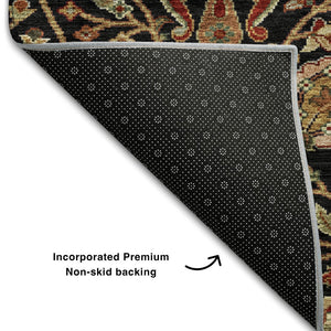 HomeRoots 10' X 14' Floral Area Rug in Black, Copper & Red - Washable, UV Protected, Stain Resistant Design! 683962