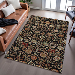 HomeRoots 10' X 14' Floral Area Rug in Black, Copper & Red - Washable, UV Protected, Stain Resistant Design! 683962