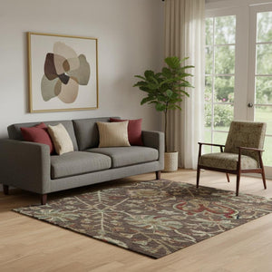 HomeRoots 5' X 8' Chocolate Red & Copper Floral Area Rug – Stain-Resistant, Washable, UV-Protected Beauty! 683964