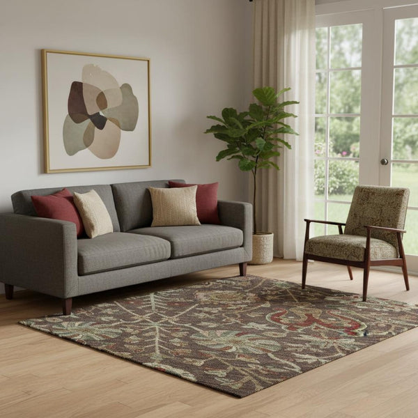 HomeRoots 5' X 8' Chocolate Red & Copper Floral Area Rug – Stain-Resistant, Washable, UV-Protected Beauty! 683964