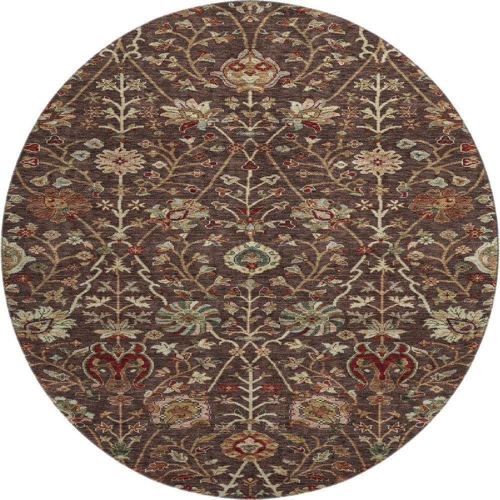 HomeRoots 8' Chocolate Floral Washable Round Rug - UV Protected, Stain-Resistant, Perfect for Any Space! 683965