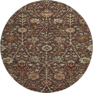 HomeRoots 8' Chocolate Floral Washable Round Rug - UV Protected, Stain-Resistant, Perfect for Any Space! 683965