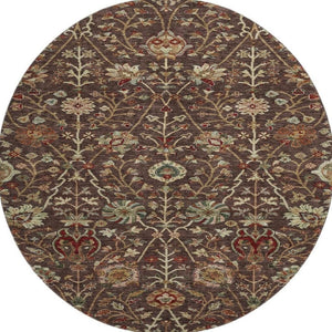 HomeRoots 8' Chocolate Floral Washable Round Rug - UV Protected, Stain-Resistant, Perfect for Any Space! 683965