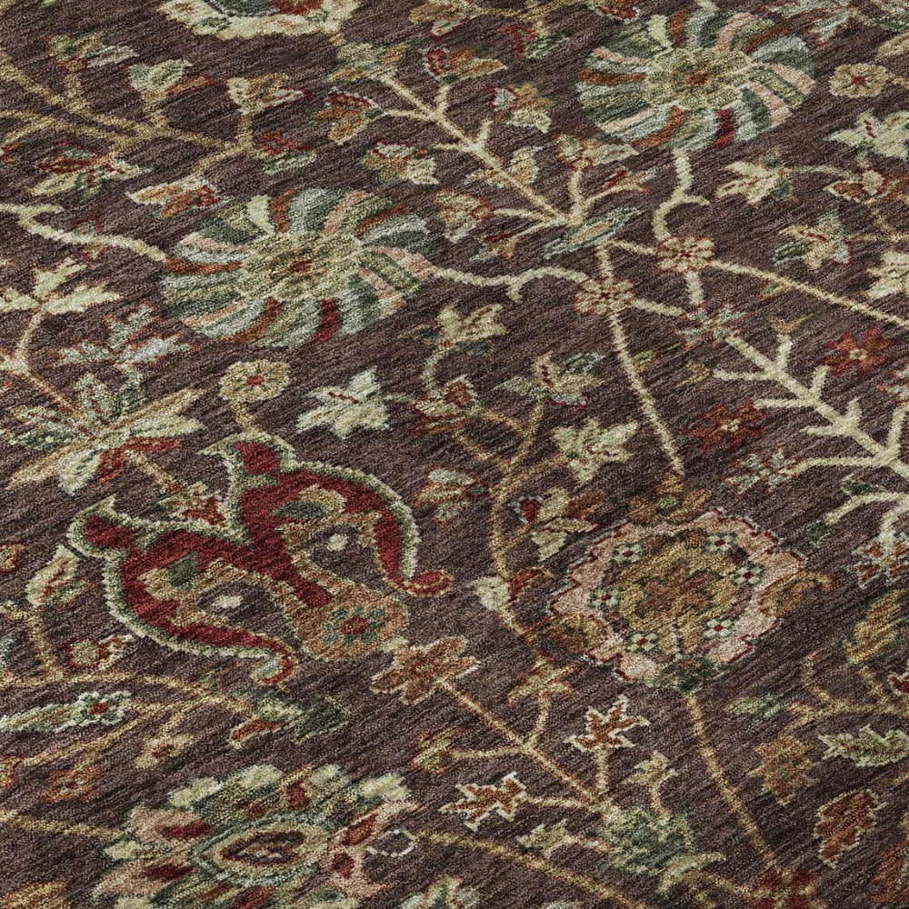 HomeRoots 9' X 12' Floral Washable Area Rug – Durable Chocolate, Red & Copper Design with UV Protection 683967