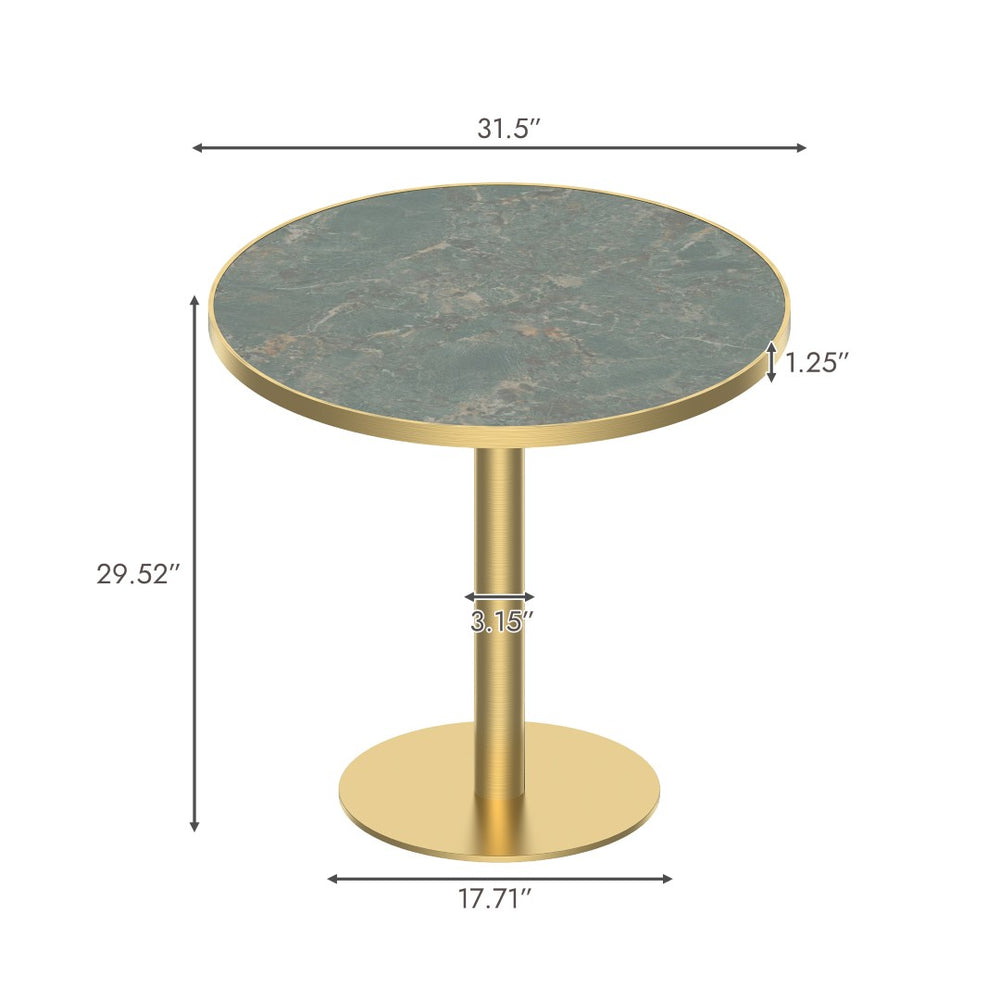 English Elm Round Tulip Bistro Table Faux Marble Top Gold Pedestal Base for Small Dining Spaces W3316P421498