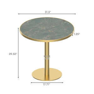 English Elm Round Tulip Bistro Table Faux Marble Top Gold Pedestal Base for Small Dining Spaces W3316P421498