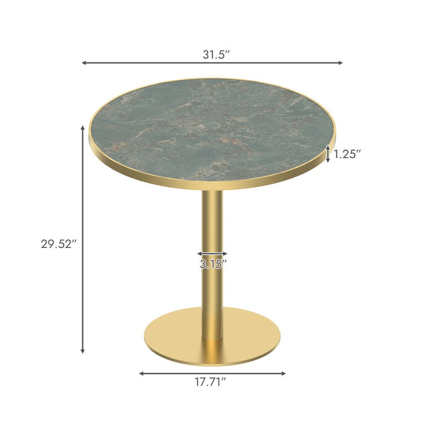 English Elm Round Tulip Bistro Table Faux Marble Top Gold Pedestal Base for Small Dining Spaces W3316P421498