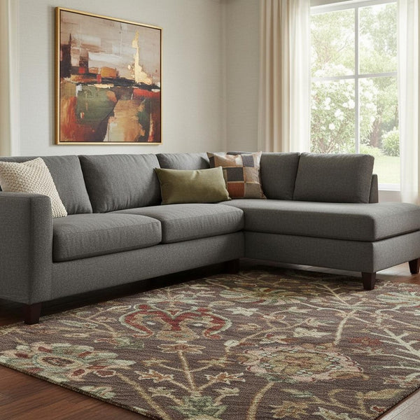 HomeRoots 10' X 14' Floral Washable Area Rug in Chocolate Red & Copper – Durable, UV Protected & Stylish Design 683968