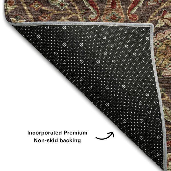 HomeRoots 10' X 14' Floral Washable Area Rug in Chocolate Red & Copper – Durable, UV Protected & Stylish Design 683968