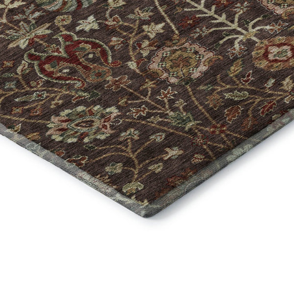 HomeRoots 10' X 14' Floral Washable Area Rug in Chocolate Red & Copper – Durable, UV Protected & Stylish Design 683968