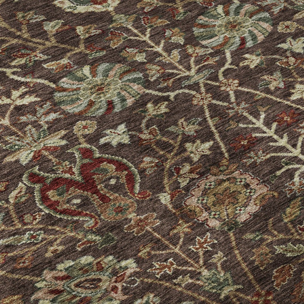 HomeRoots 10' X 14' Floral Washable Area Rug in Chocolate Red & Copper – Durable, UV Protected & Stylish Design 683968