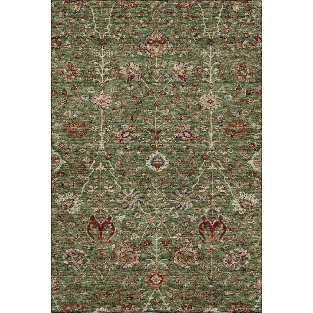 HomeRoots 5' X 8' Washable Floral Area Rug in Fern Green, Red, Ivory - UV Protected, Durable, Kid & Pet Friendly 683970