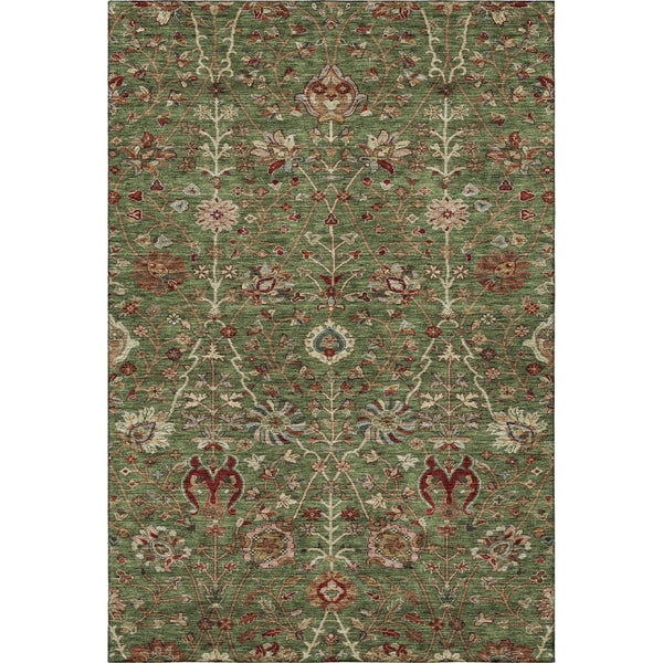 HomeRoots 5' X 8' Washable Floral Area Rug in Fern Green, Red, Ivory - UV Protected, Durable, Kid & Pet Friendly 683970