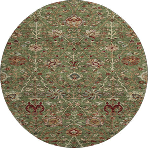HomeRoots 8' Fern Green Red Ivory Floral Round Rug - Washable, UV-Protected, Stain-Resistant for Busy Homes 683971