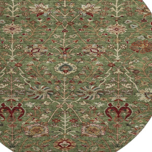 HomeRoots 8' Fern Green Red Ivory Floral Round Rug - Washable, UV-Protected, Stain-Resistant for Busy Homes 683971