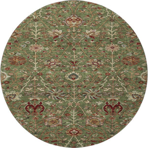 HomeRoots 8' Fern Green Red Ivory Floral Round Rug - Washable, UV-Protected, Stain-Resistant for Busy Homes 683971