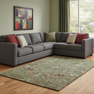 HomeRoots 8' X 10' Floral Area Rug in Fern Green, Red & Ivory - Washable, UV Protected & Stain Resistant! 683972